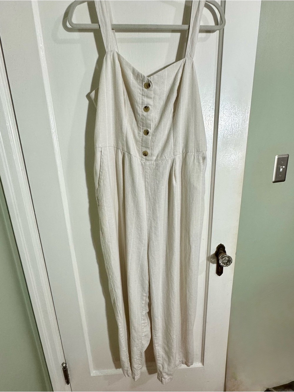 Old Navy Cream with White Stripes Button-Front Wide-Leg Jumpsuit